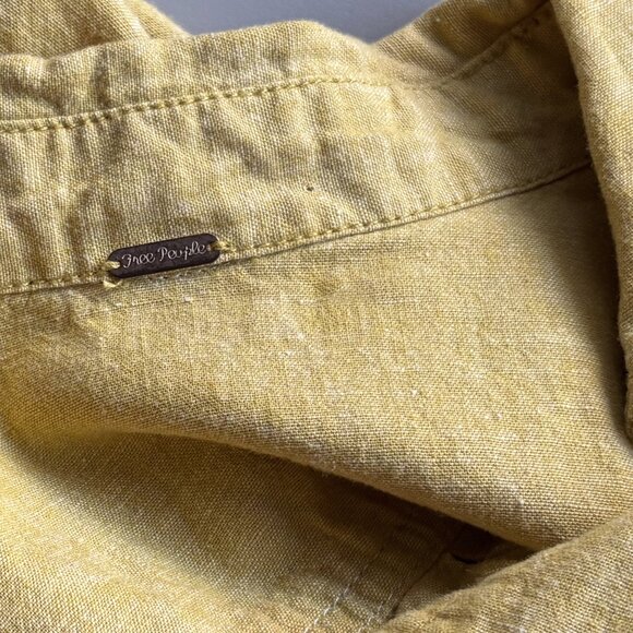 Free People Yellow Long Sleeve Collared Blouse, V-neck Linen Cotton Loose Top - Picture 6 of 8